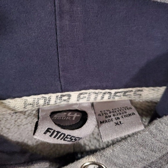 Vintage 24 Hour Fitness Hoodie Mens Extra Large Gray Brown Thrashed Pump Cover - Picture 2 of 11